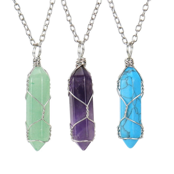 Crystal wire wrapped necklaces - Silver