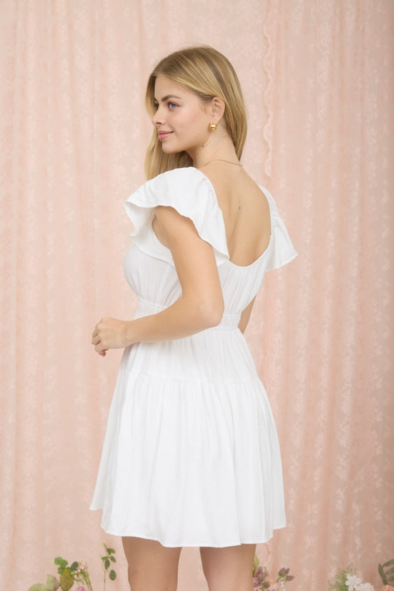 Shirred Flounce Sleeve Mini Dress