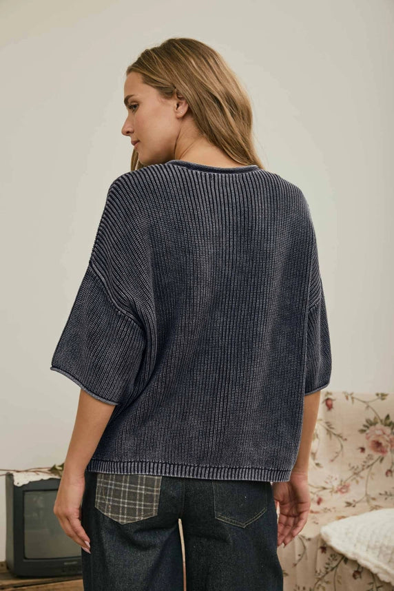 Washed Ribbed Short Sleeve Cardigan