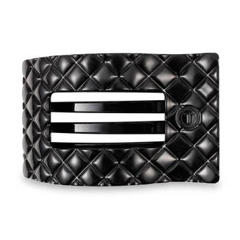 Flat Rectangle Hair Clip - Large - Jet Black Quilted