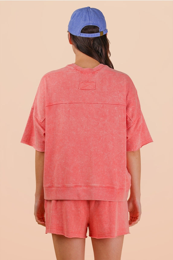 Mineral Washed Knit Casual Set - Coral