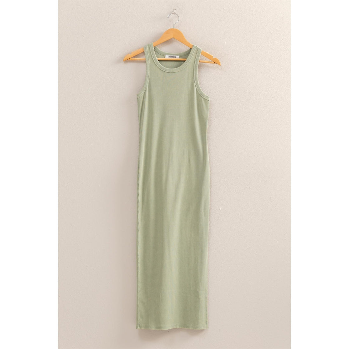 Sage Green Acid Washed Ribbed Midi Tank Dress