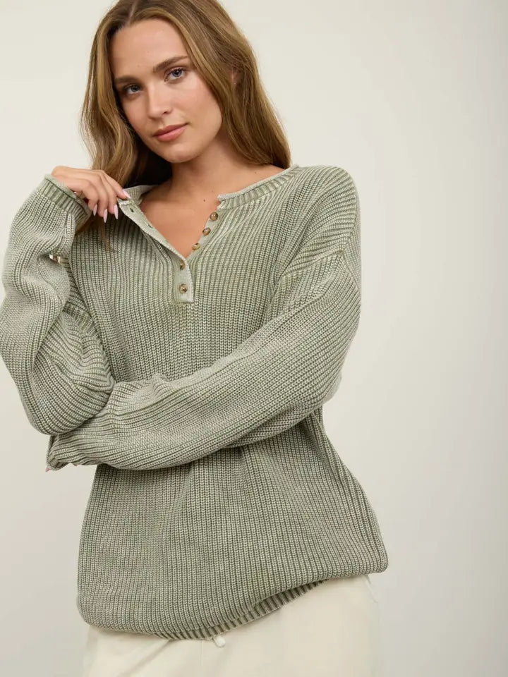 Washed Knit Sweater - Light Olive