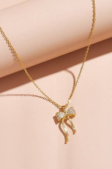 18K STAINLESS STEEL TARNISH FREE BOW NECKLACE