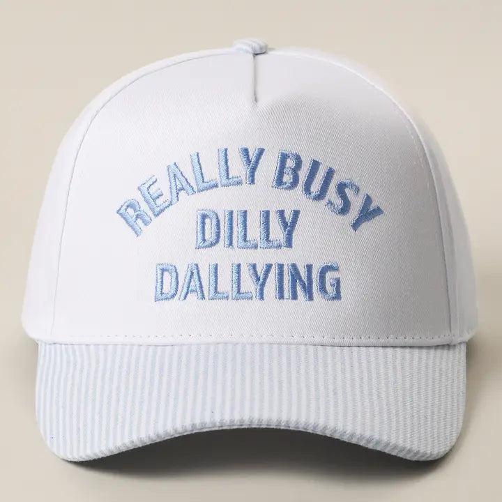 Really Busy Dailly Dallying Embroidered Seersucker Brim Hat