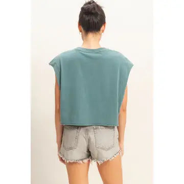 Crewneck Sleeveless Boxy Top -Navy