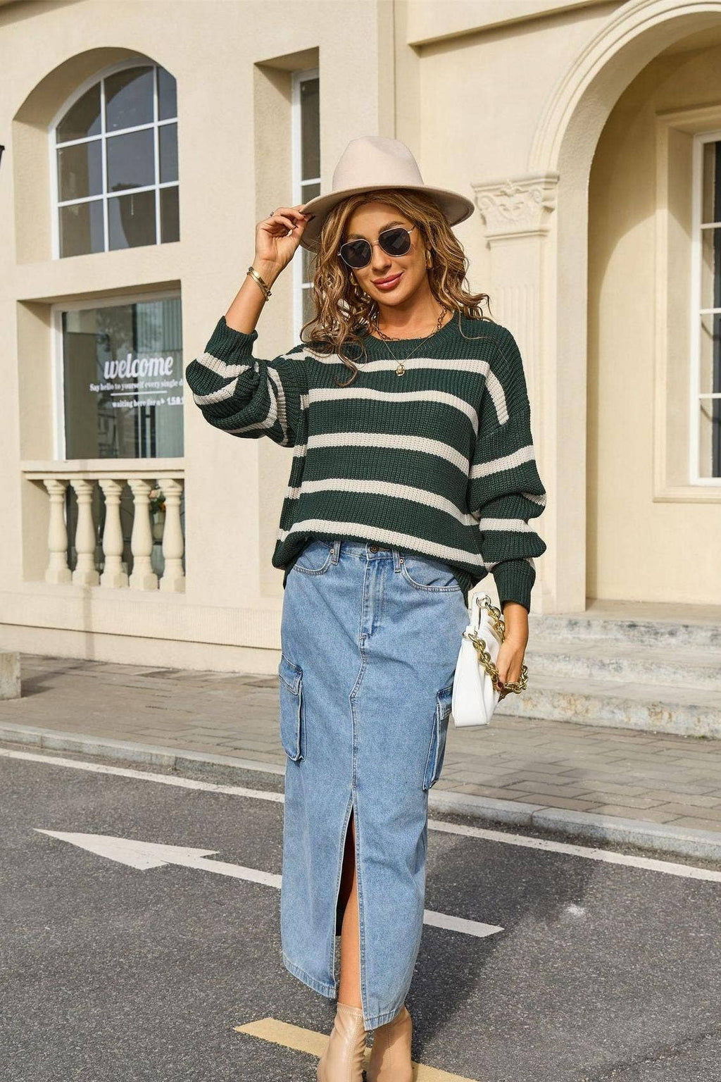 Striped Colorblock Knit Sweater, Retro Style, Loose Fit