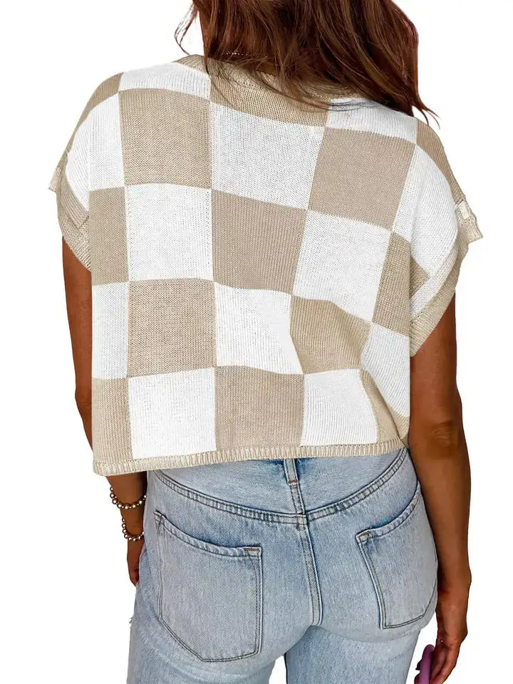 Plaid Colorblocked Skeleton Knit Vest