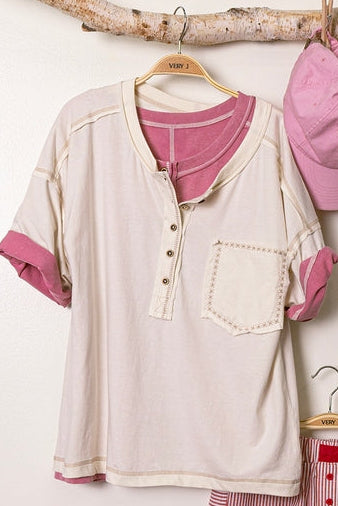 Ivory Henley Pocket Knit Top