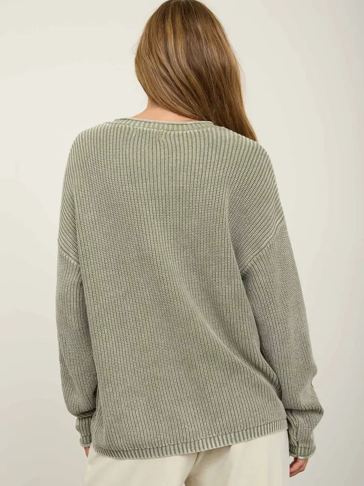 Washed Knit Sweater - Light Olive