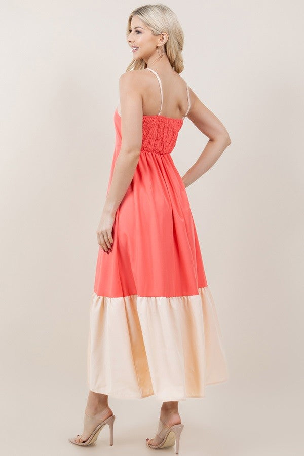 Coral Color Block Dress