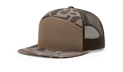 Bark Duck Camo/Brown 7 Panel 168 Richardson Flat Bill