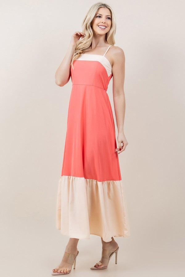 Coral Color Block Dress