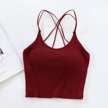 Burgundy Cross Strap Built in Bra Tank Top