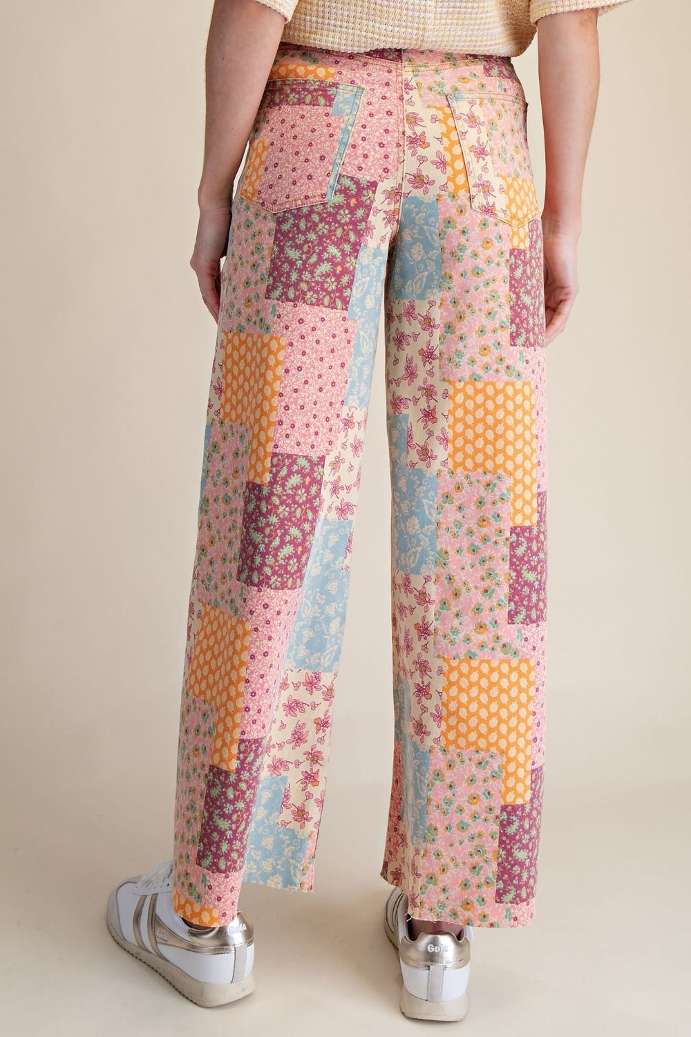 Patchwork Print Wide Leg Pants