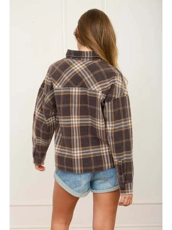 Plaid Boxy Long Sleeve Black Mix