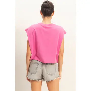 Crewneck Sleeveless Boxy Top - Fuchisa