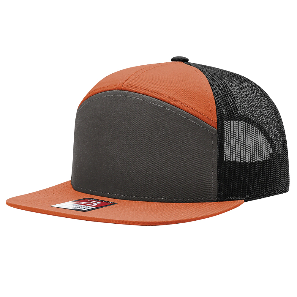 Charcoal/Orange Front Black Mesh 7 Panel 168 Richardson Flat Bill